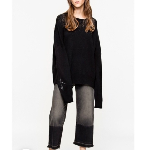 Zadig & Voltaire Ronnie Patch Sequin Star Cashmere Wool Sweater - Picture 1 of 14